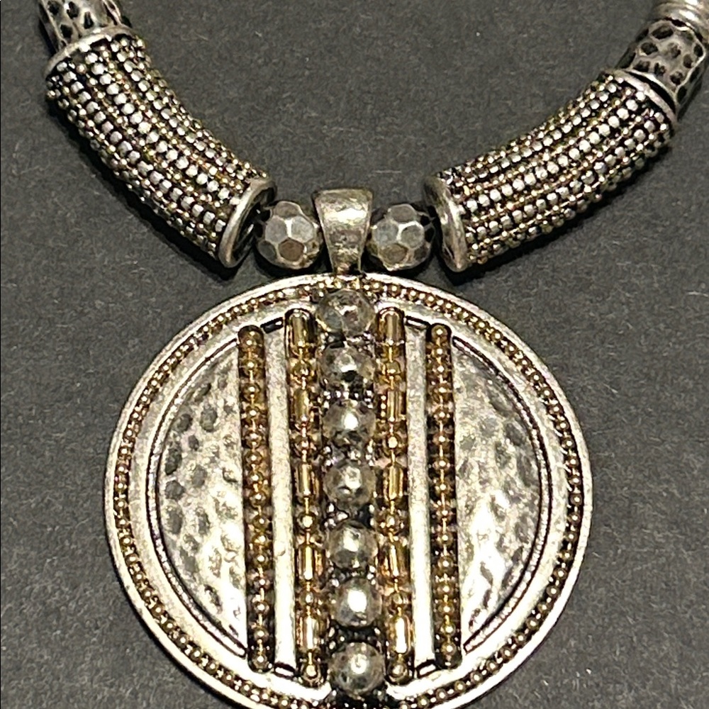 Ruby Rd. Silver and Gold Textured Pendant Necklace